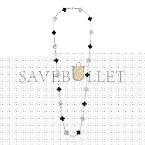 v*n cl*f arpels vintage alhambra long necklace, 20 motifs - white gold, Di*m*nd, onyx vcarp2r800