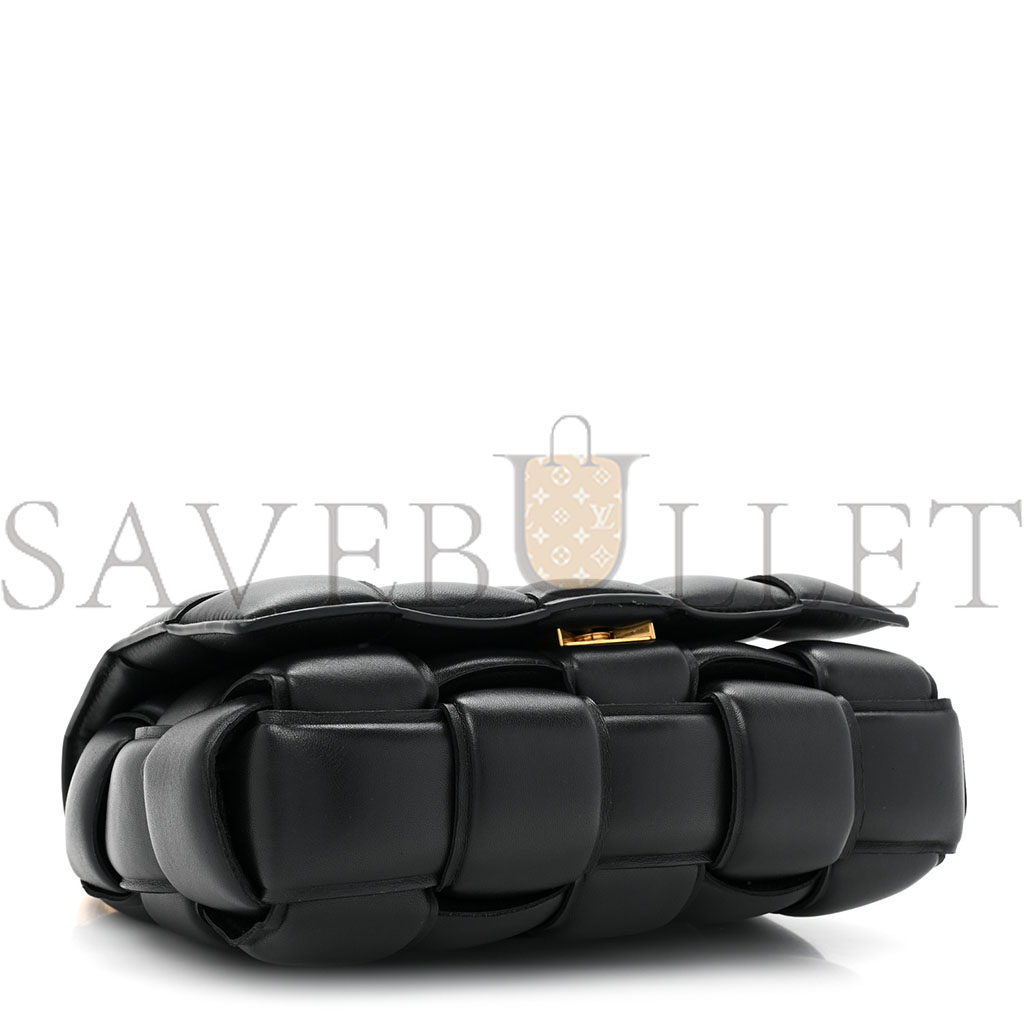 bo*te*ga Ve*ne*ta lambskin maxi intrecciato padded chain cassette crossbody bag black (25*15*8cm)