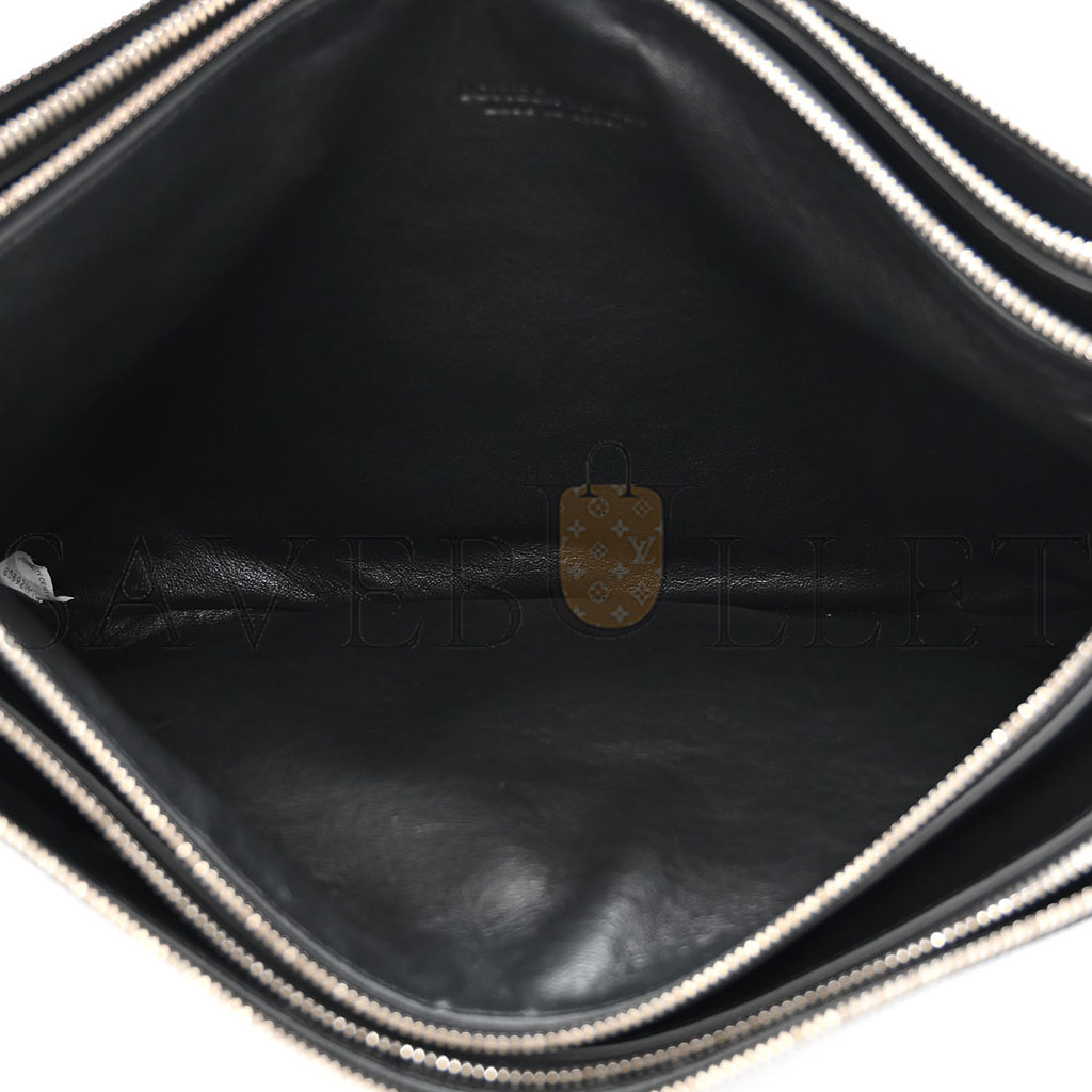 bo*te*ga Ve*ne*ta intrecciato embossed triple zip messenger bag black (38*25*3cm)