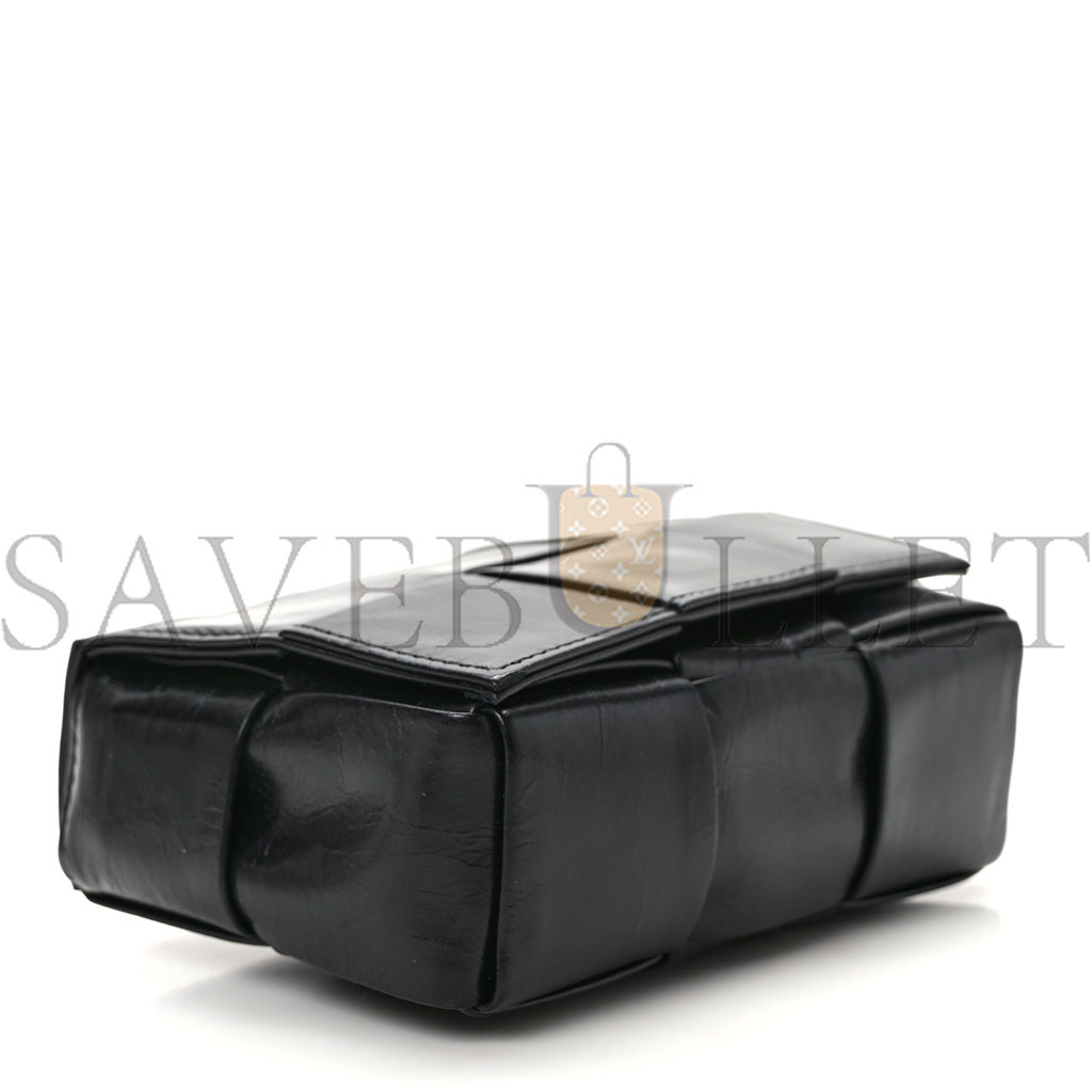 bo*te*ga Ve*ne*ta paper calfskin maxi intreccio extra mini cassette crossbody bag black (13*9*5cm)