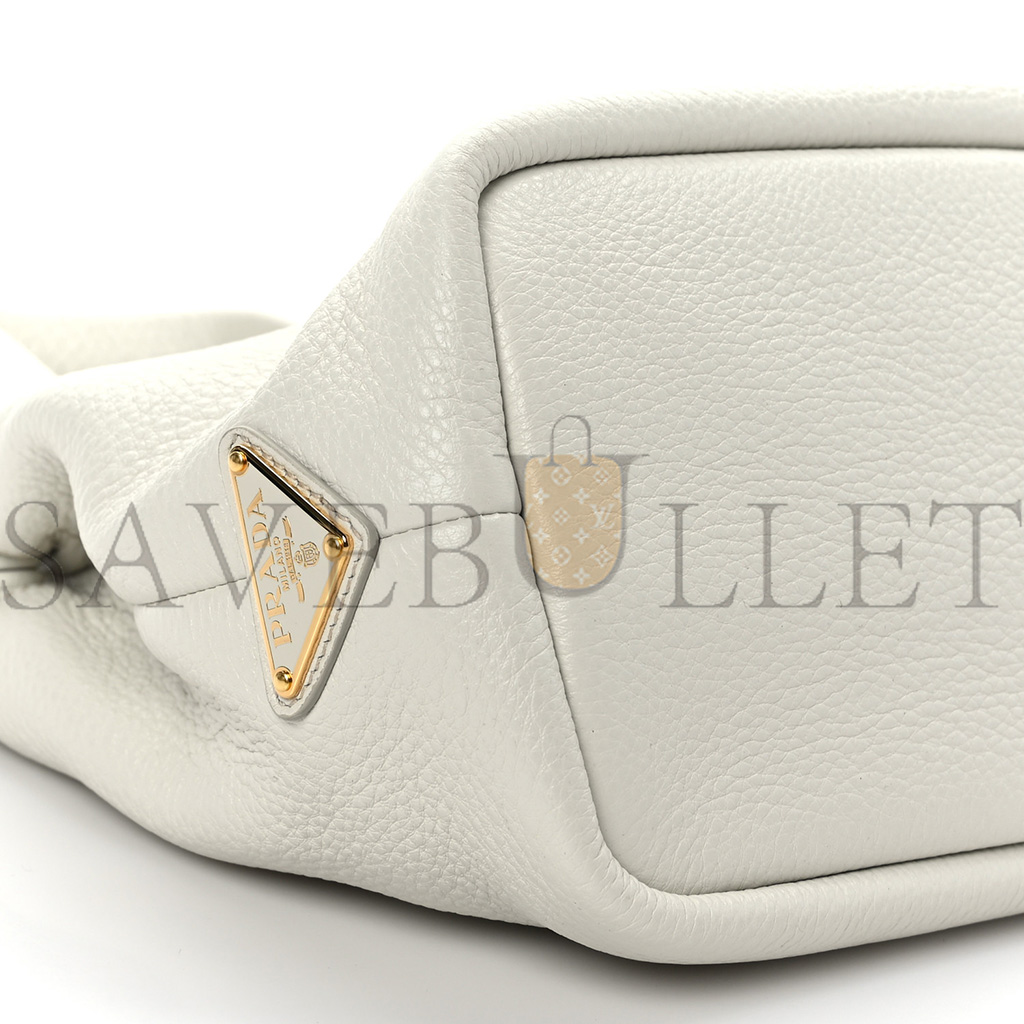 Pra*a vitello daino soft perforated logo tote white (30*27*13cm)