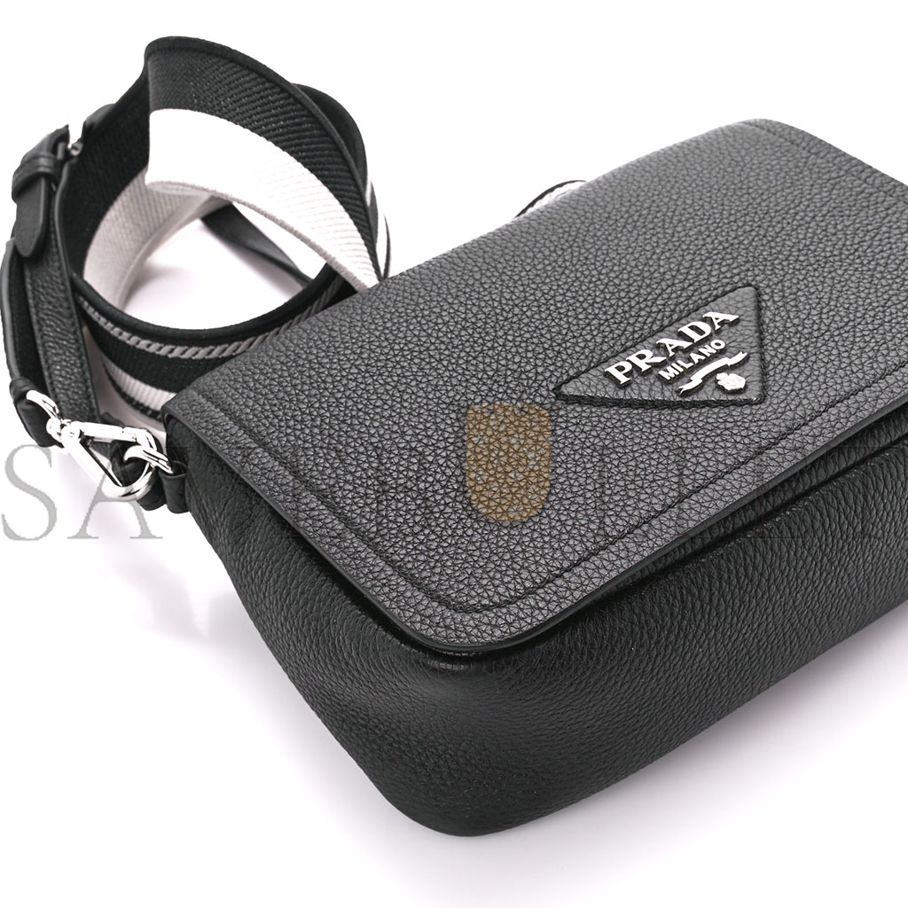 Pra*a vitello daino flou flap crossbody black (23*15*8cm)