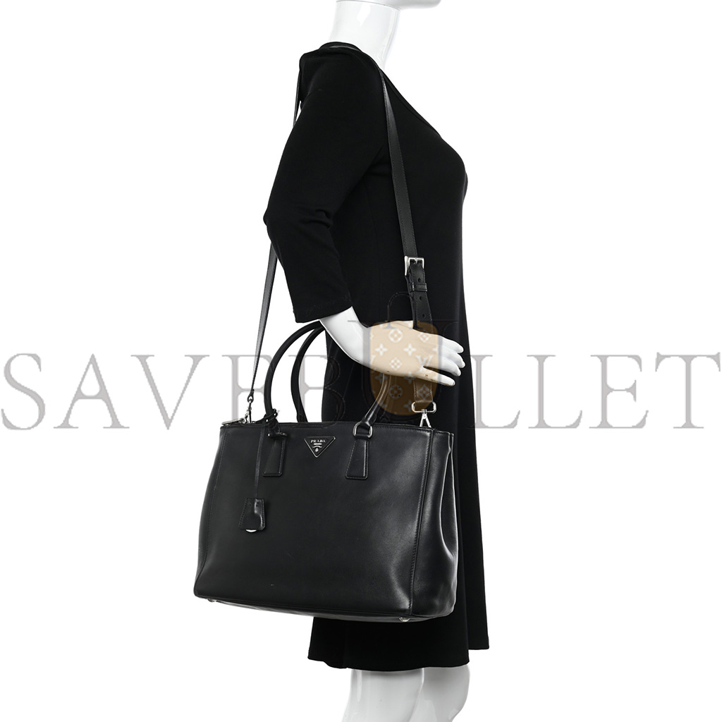 Pra*a soft calfskin galleria double zip tote black (34*25*15cm)