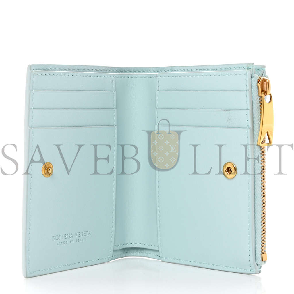 bo*te*ga Ve*ne*ta nappa intrecciato bifold zip wallet teal washed (10*11*1cm)