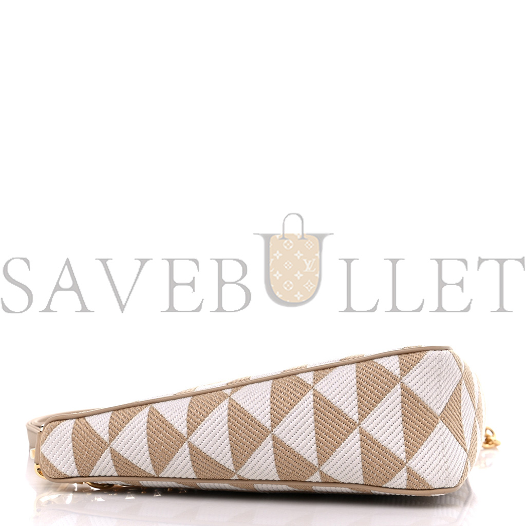 Pra*a jacquard triangolo symbole embroidered mini triangle shoulder bag beige chalk white (27*15*6cm)