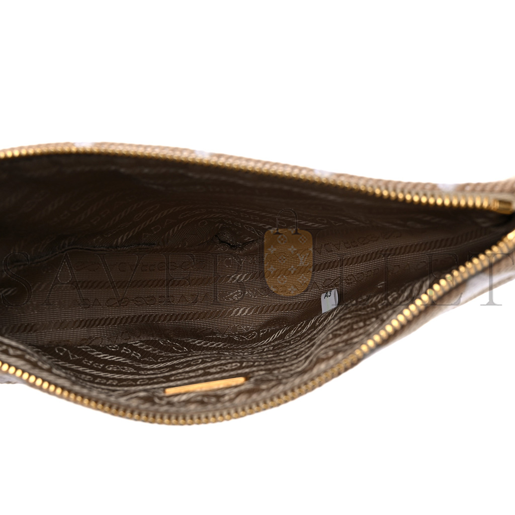 Pra*a jacquard triangolo symbole embroidered mini triangle shoulder bag beige chalk white (27*15*6cm)