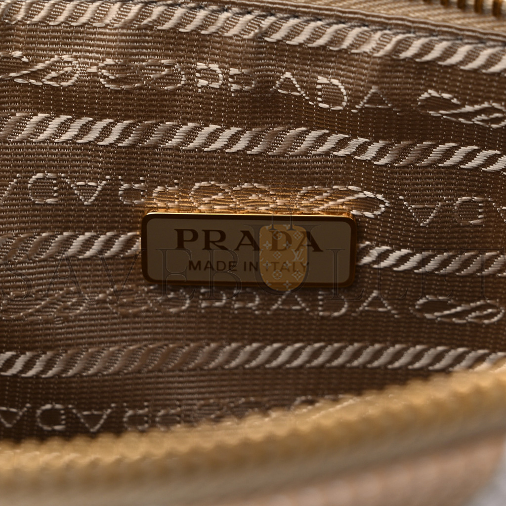 Pra*a jacquard triangolo symbole embroidered mini triangle shoulder bag beige chalk white (27*15*6cm)