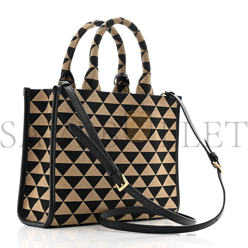 Pra*a jacquard saffiano triangolo symbole embroidered small tote black corda (29*22*9cm)