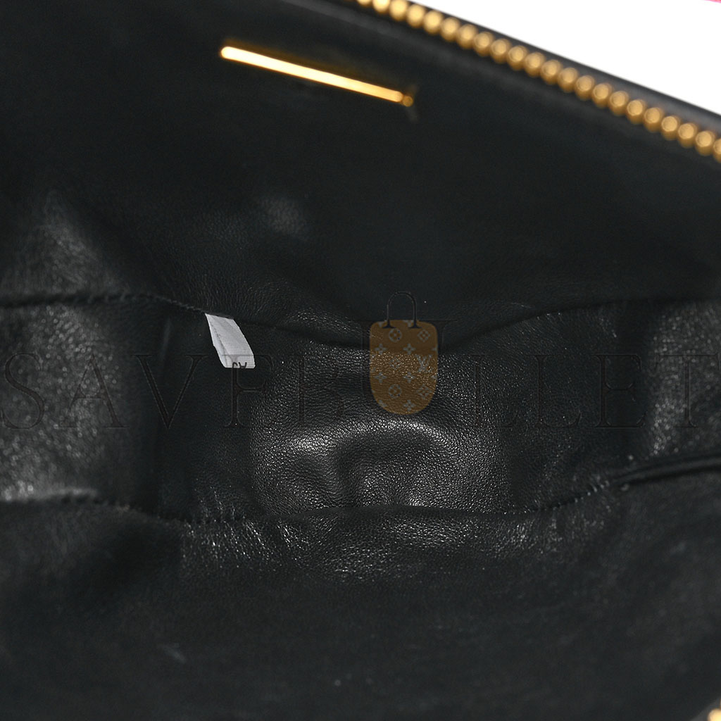 Pra*a jacquard triangolo symbole embroidered mini triangle shoulder bag black ciliegia (28*15*6cm)