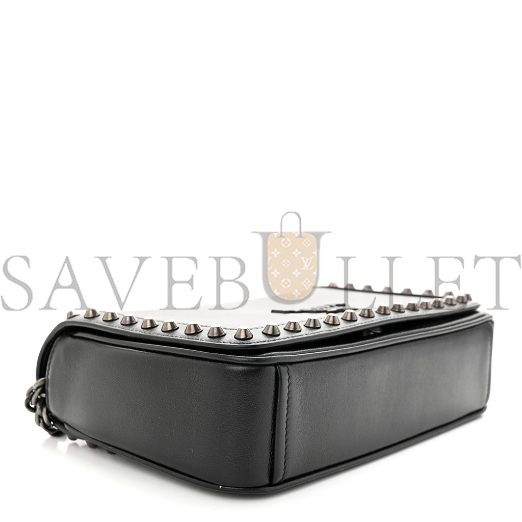 Pra*a glace calfskin studded crossbody black (22*15*6cm)