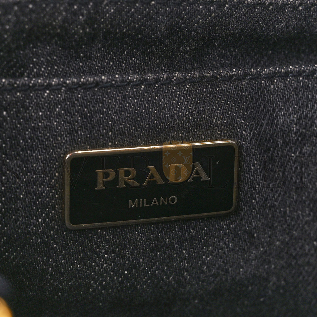 Pra*a denim small canapa logo tote black (27*20*14cm)