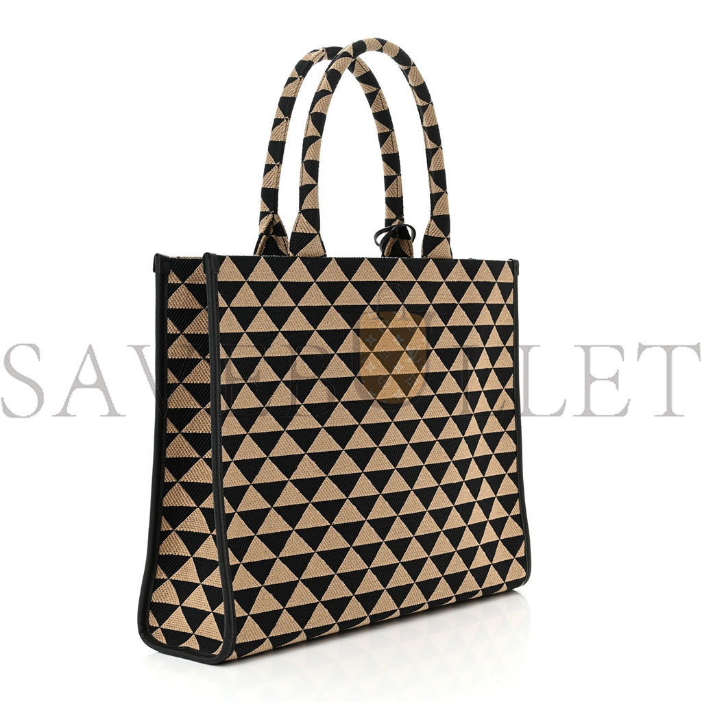 Pra*a jacquard saffiano triangolo symbole embroidered large tote black corda (39*31*10cm)