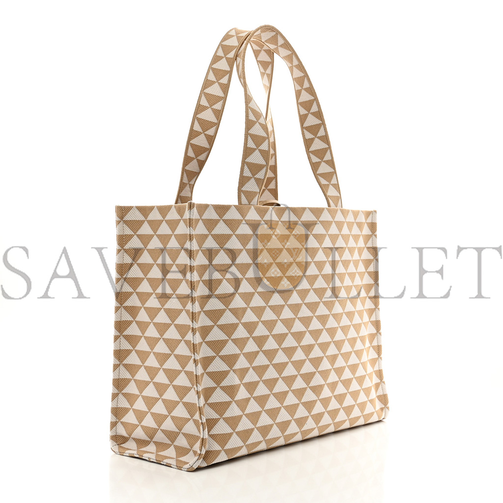 Pra*a fabric embroidered saffiano large symbole tote black beige (43*31*20cm)
