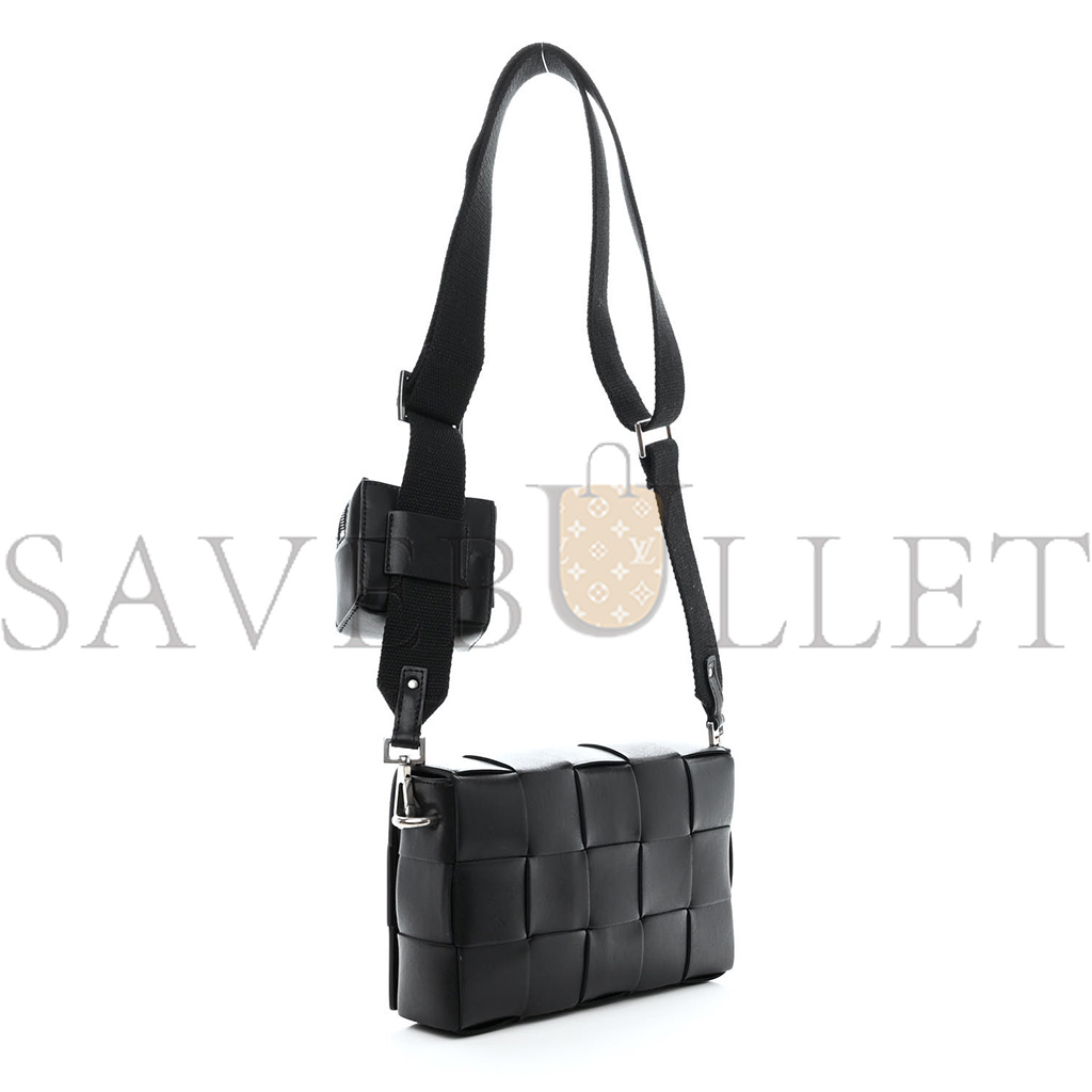 bo*te*ga Ve*ne*ta calfskin maxi intreccio cassette with strap bag black (23*15*5.5cm)