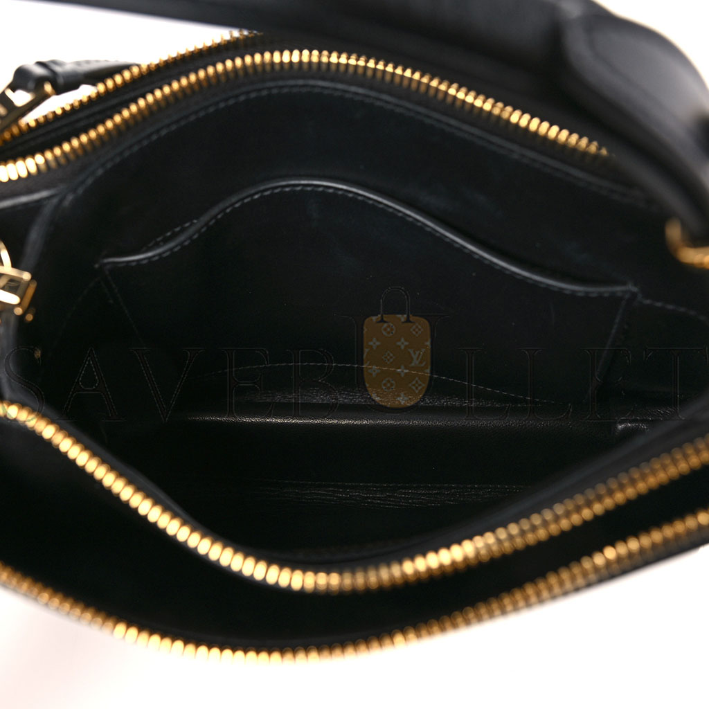 Pra*a new calfskin small deux shoulder bag black (27*20*4cm)