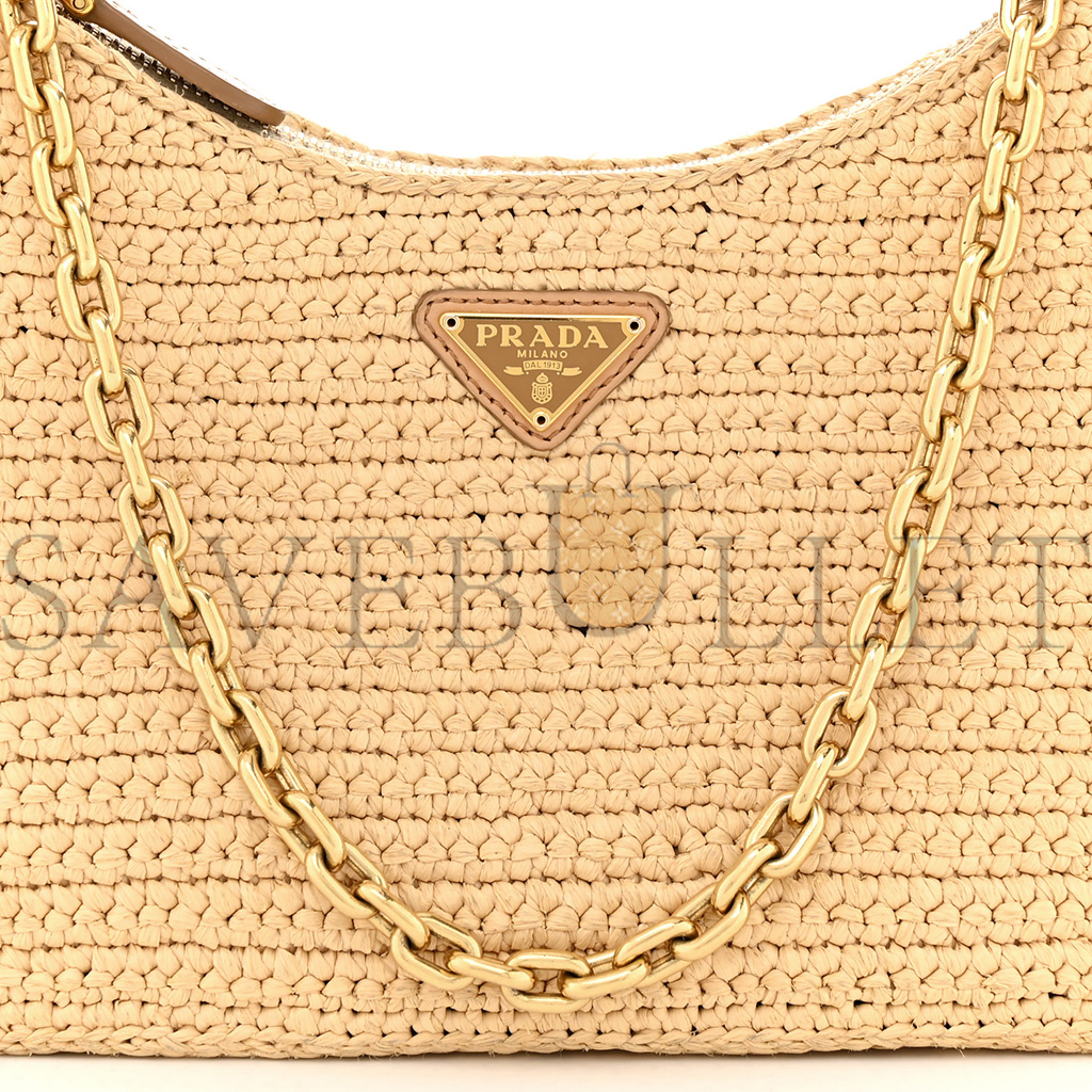 Pra*a raffia re-edition 2005 shoulder bag tan (22*17*6cm)