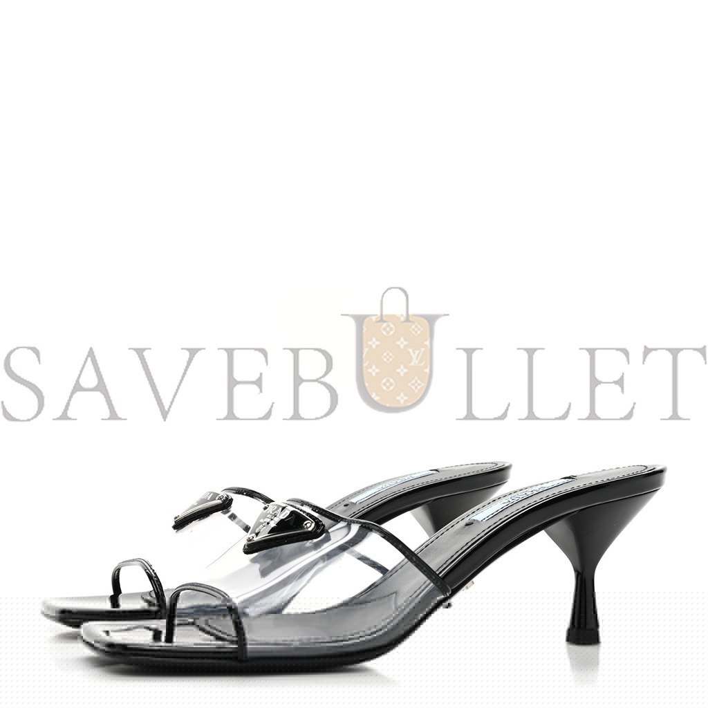 Pra*a plexiglass vernice metal triangle logo 65mm slide sandals 36.5 black