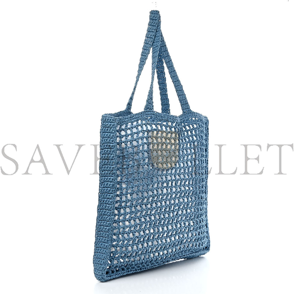 Pra*a raffia embroidered logo tote bag celeste (36*36*4cm)