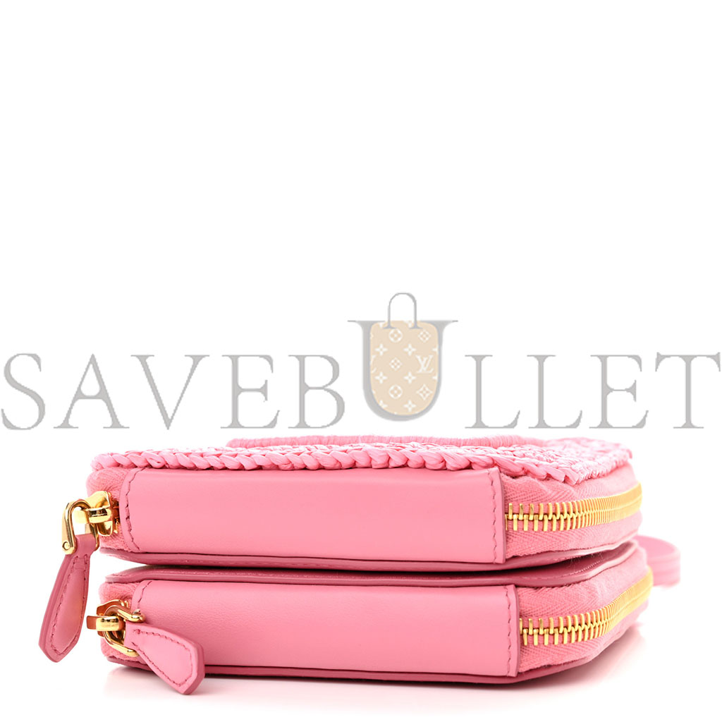 Pra*a raffia effect yarn crochet mini triangle pouch petal pink (15*10*5cm)