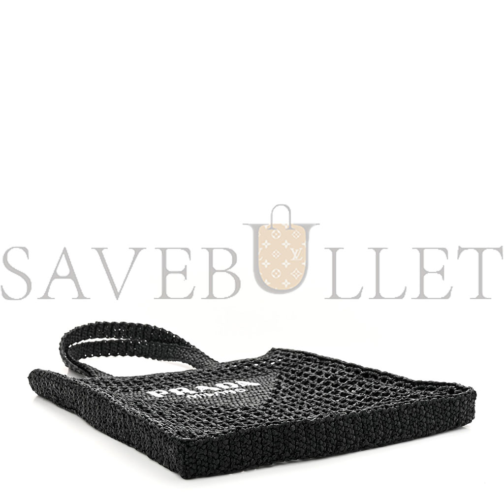 Pra*a raffia embroidered logo tote bag black (37*37*4cm)