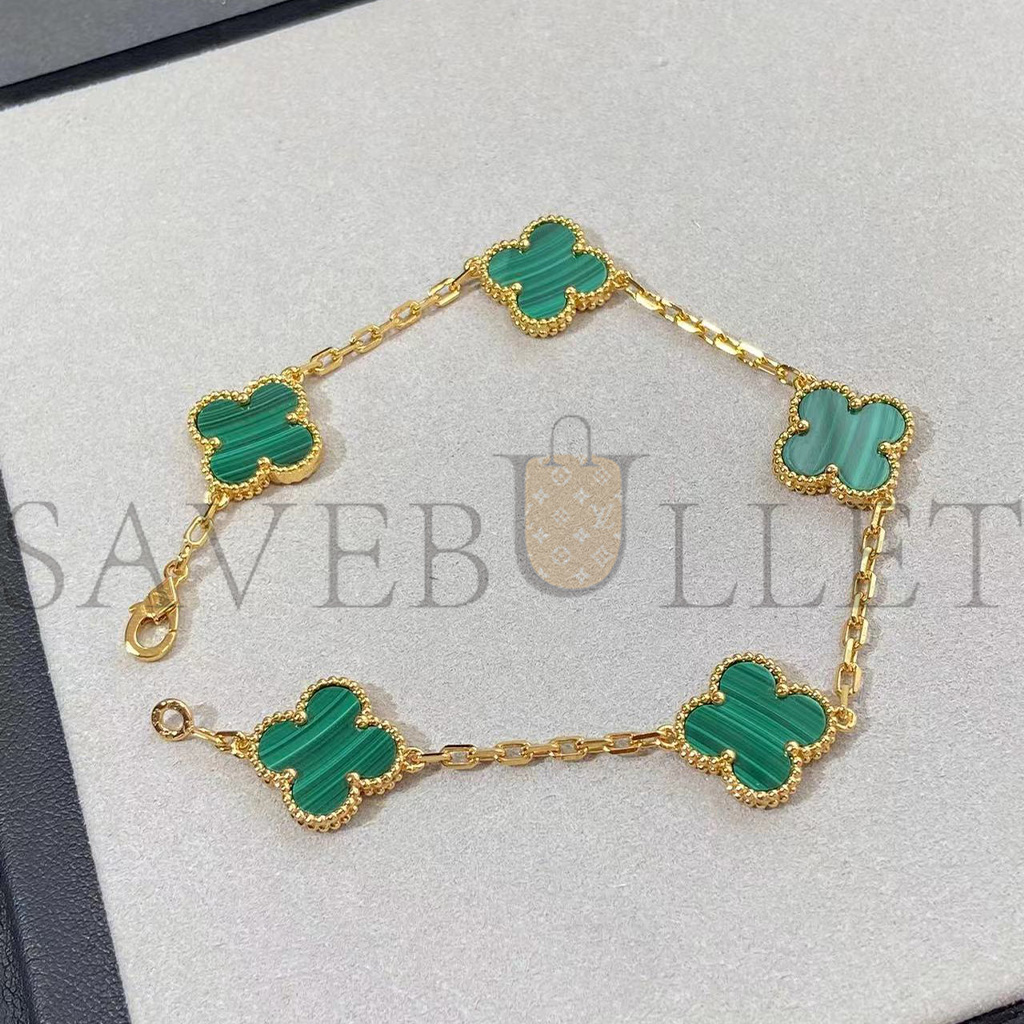V*N CL*F arpels vintage alhambra bracelet, 5 motifs - yellow gold, malachite vcarl80900