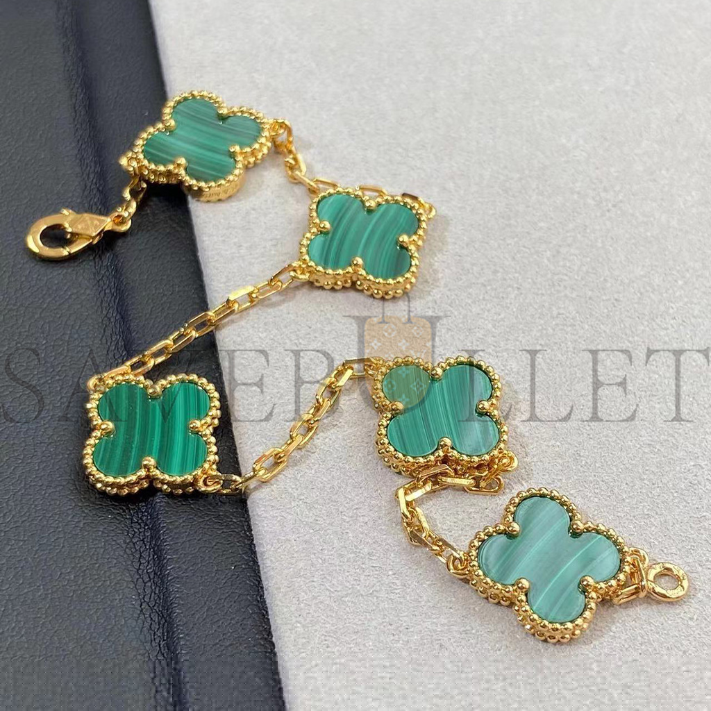 V*N CL*F arpels vintage alhambra bracelet, 5 motifs - yellow gold, malachite vcarl80900