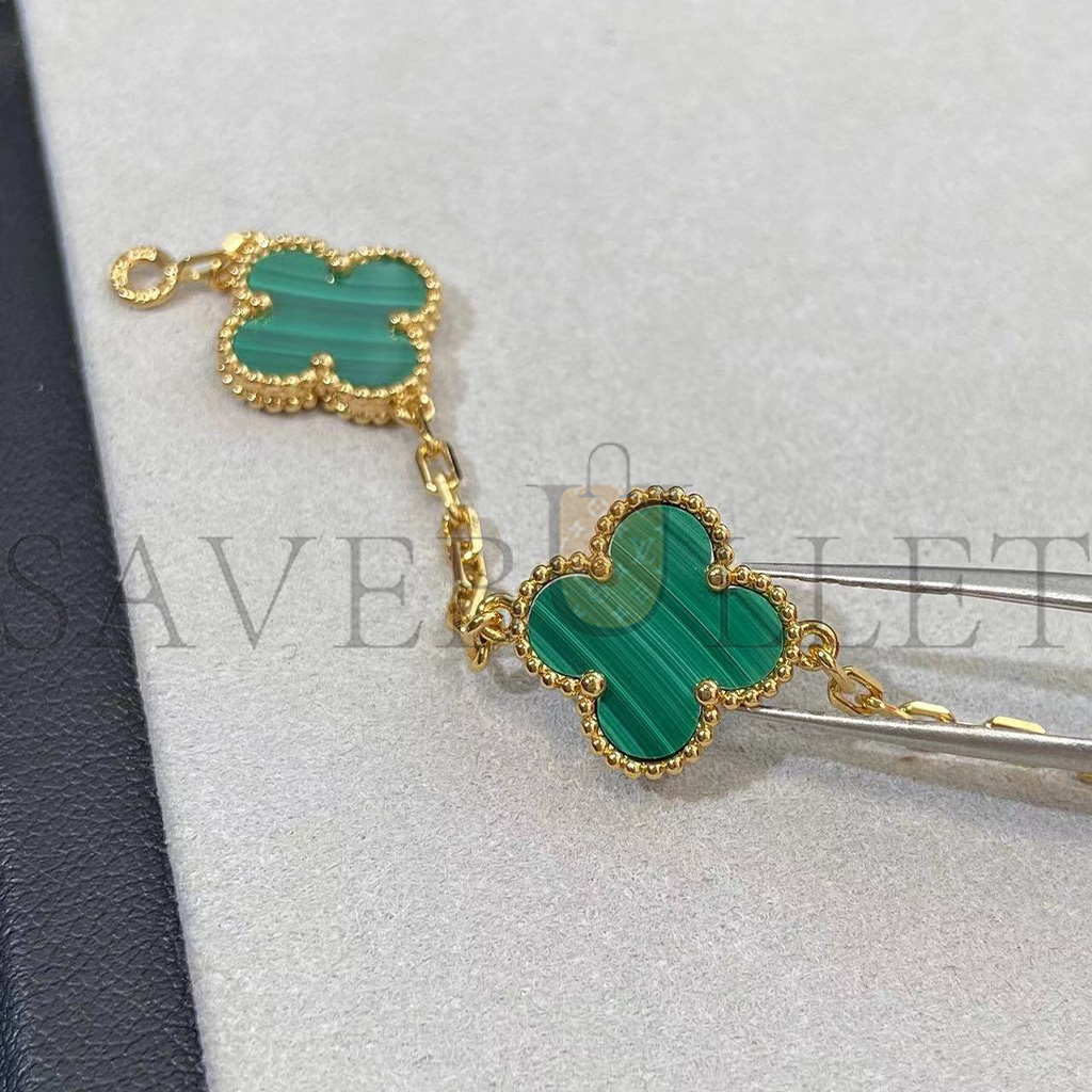 V*N CL*F arpels vintage alhambra bracelet, 5 motifs - yellow gold, malachite vcarl80900