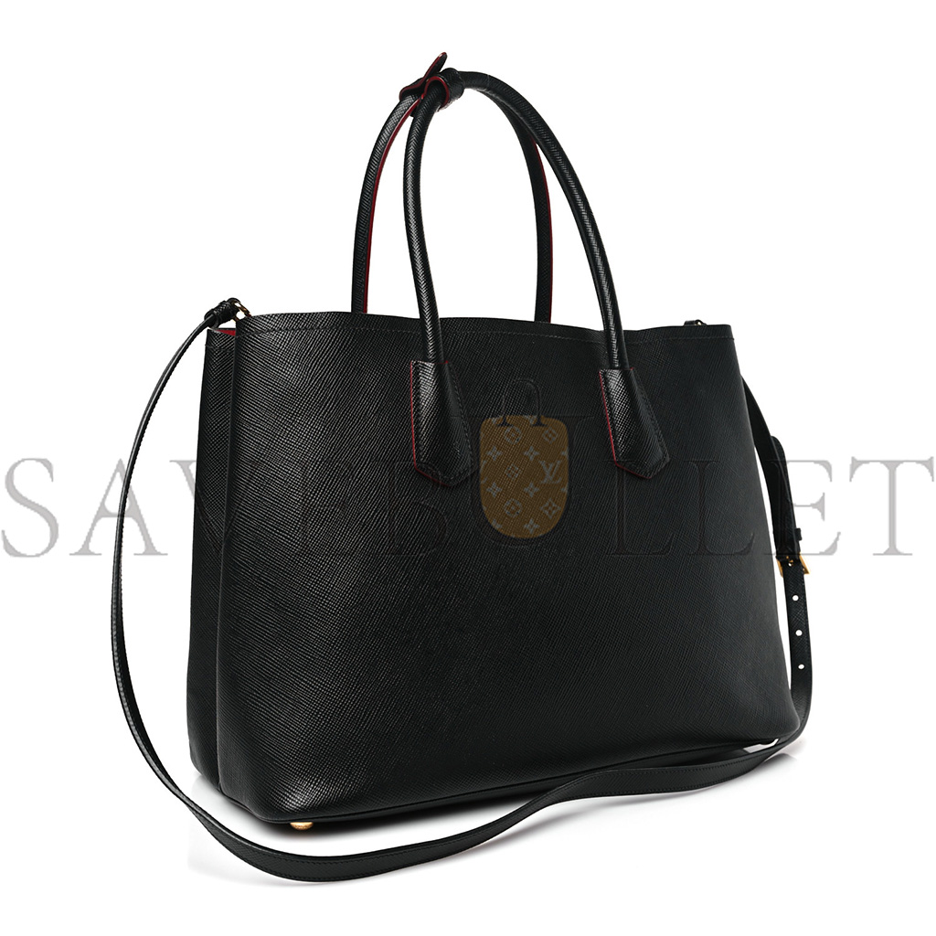 Pra*a saffiano cuir large double bag black fuoco (35*27*17cm)