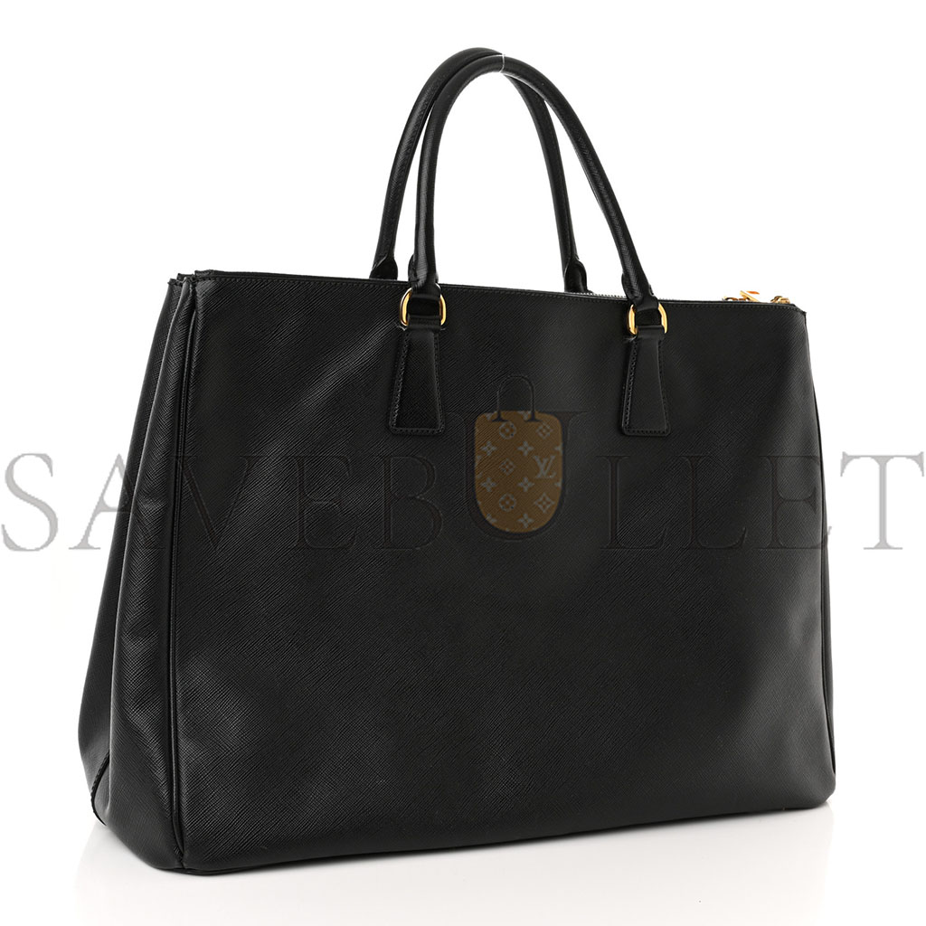 Pra*a saffiano lux extra large galleria double zip tote black (40*30*17cm)
