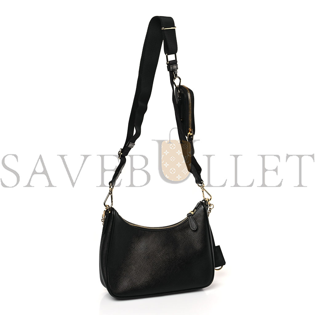 Pra*a saffiano lux re-edition 2005 shoulder bag black (22*17*6cm)