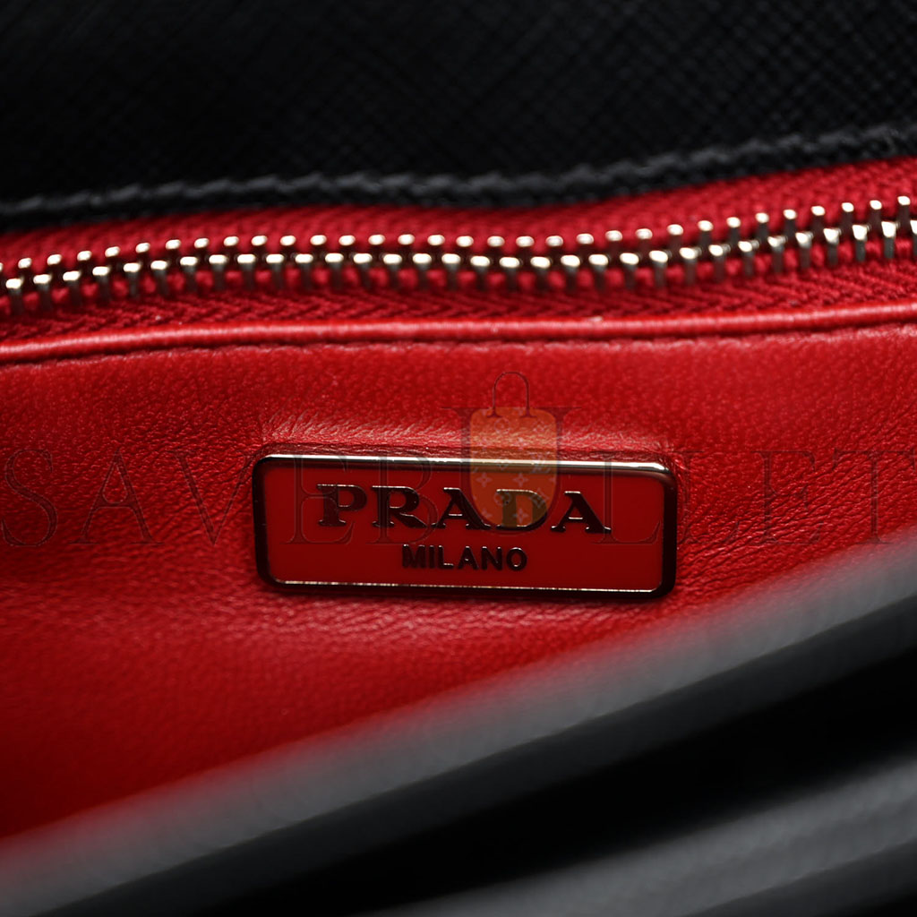 Pra*a saffiano lux chain shoulder bag black (24*15*6cm)