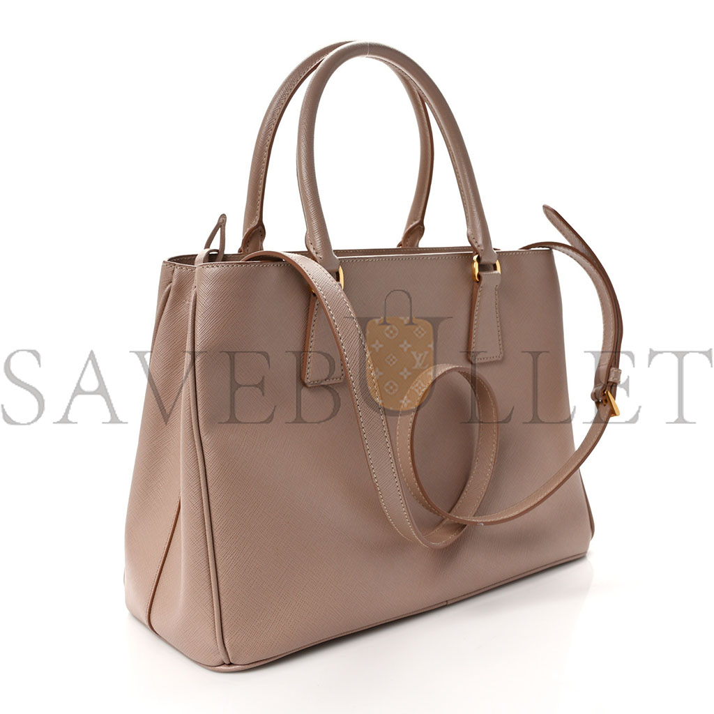 Pra*a saffiano medium galleria double zip tote cammeo (32*20*13cm)