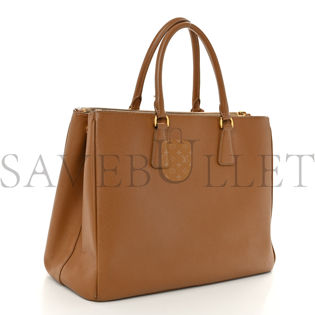 Pra*a saffiano large galleria double zip tote caramel (36*26*16cm)