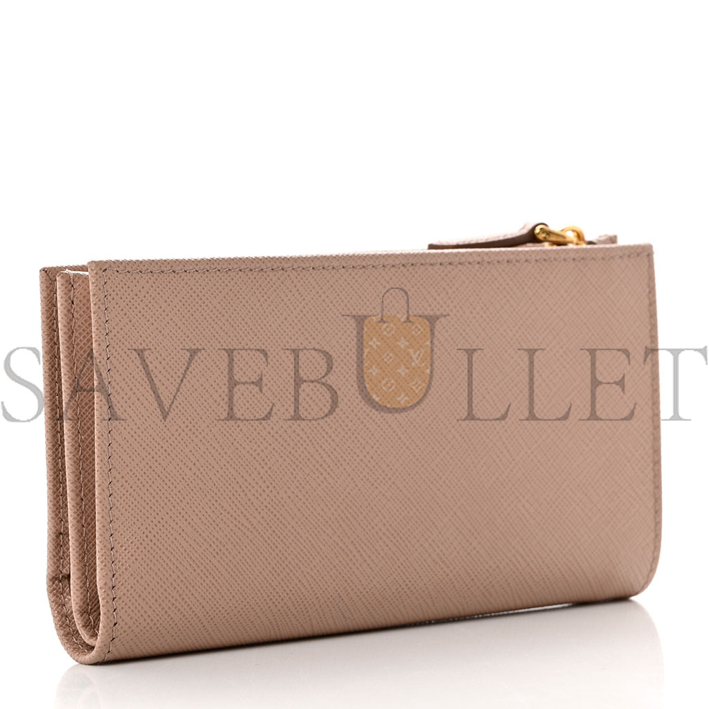 Pra*a saffiano triangle continental zip wallet powder pink (16*9*2cm)