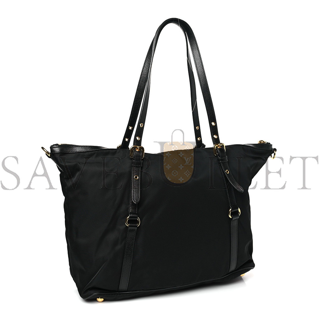 Pra*a saffiano tessuto nylon shopping tote black (36*30*14cm)