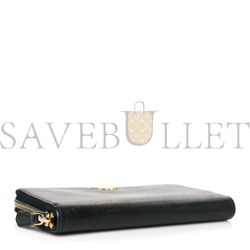 Pra*a saffiano metal zip around wallet black (18*10*2cm)