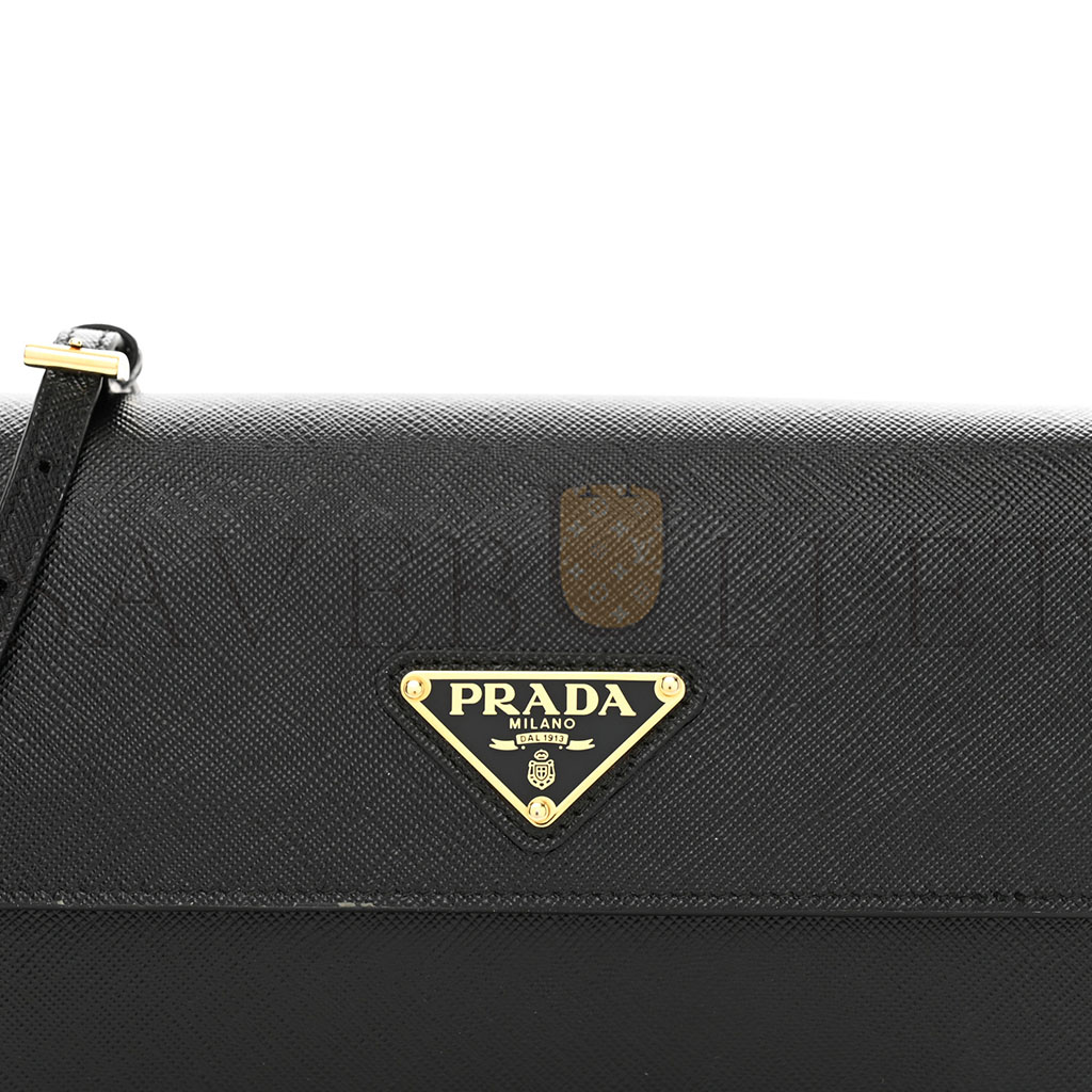 Pra*a saffiano wallet with shoulder strap black (21*14*4cm)