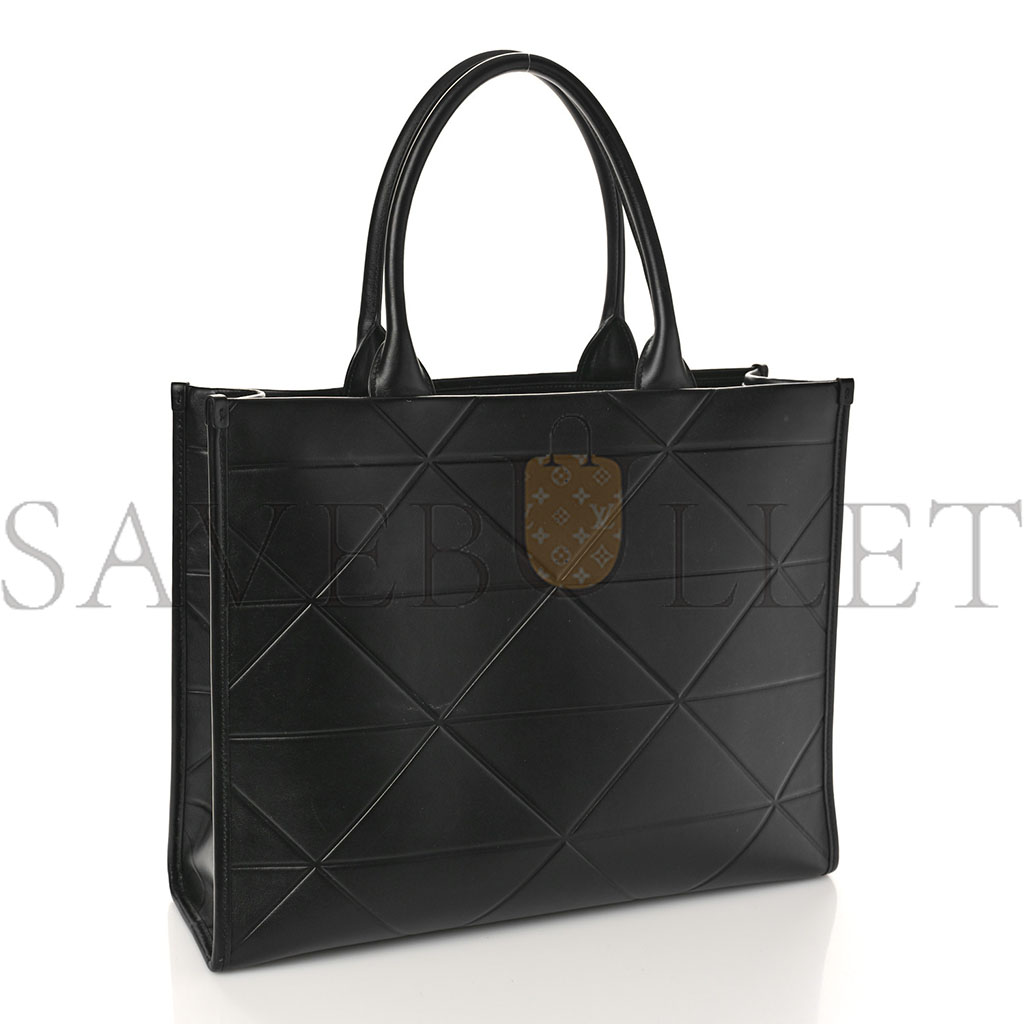 Pra*a soft calfskin triangolo symbole embossed medium tote black (35*27*11cm)