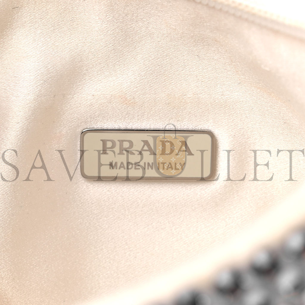 Pra*a satin crystal mini re-edition bag white (23*16*8cm)