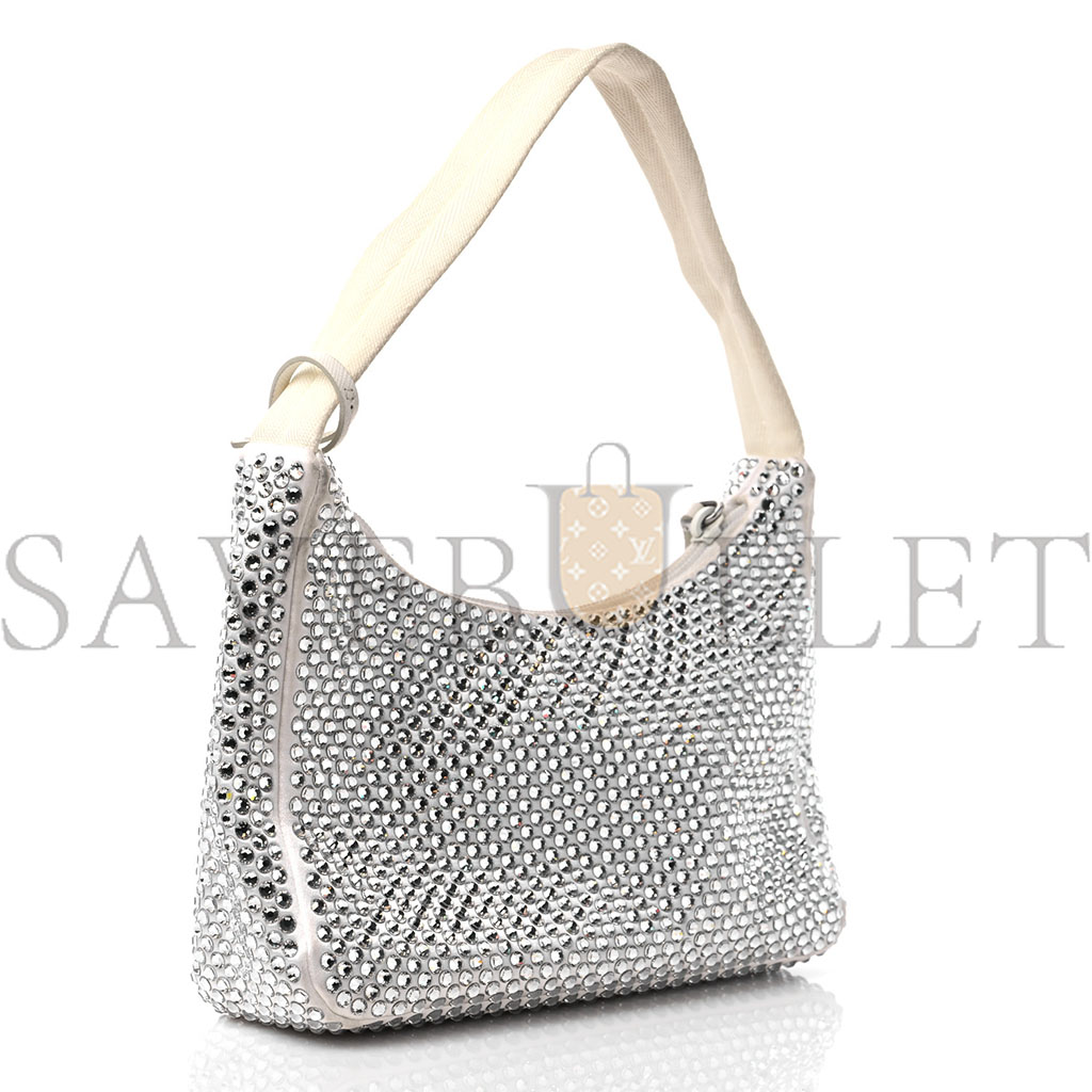 Pra*a satin crystal mini re-edition bag white (23*16*8cm)