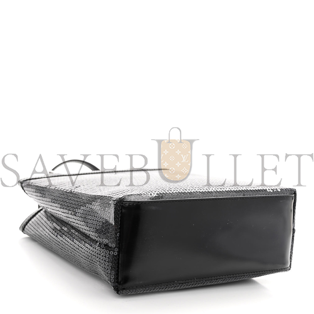 Pra*a sequin mesh small tote bag black (22*20*8cm)