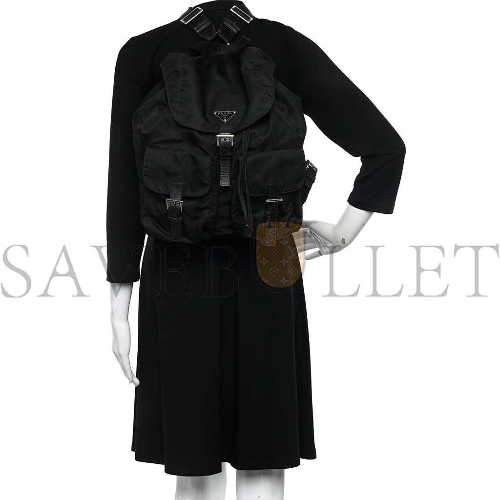 Pra*a tessuto nylon saffiano medium backpack black (30*29*15cm)