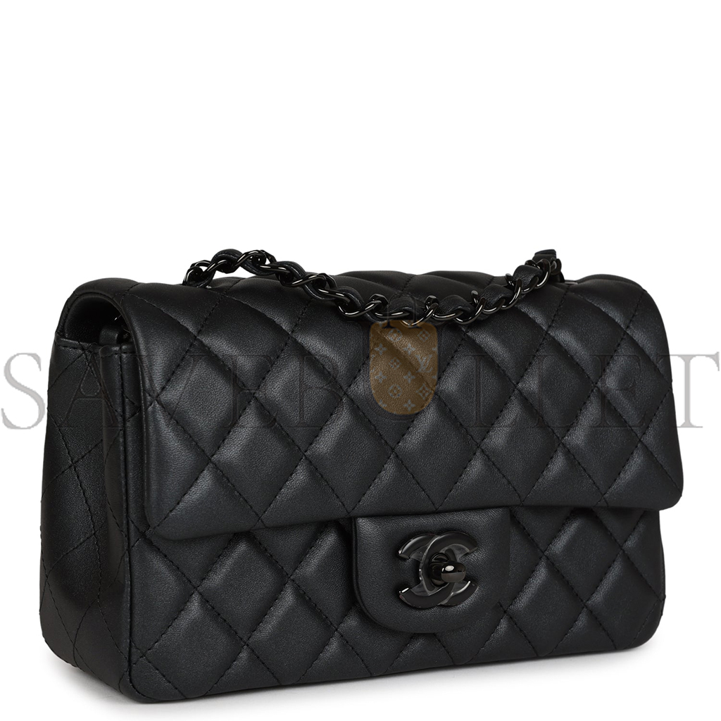 Ch*el mini rectangular flap so black iridescent lambskin black hardware ap1116 (20*13*6cm)