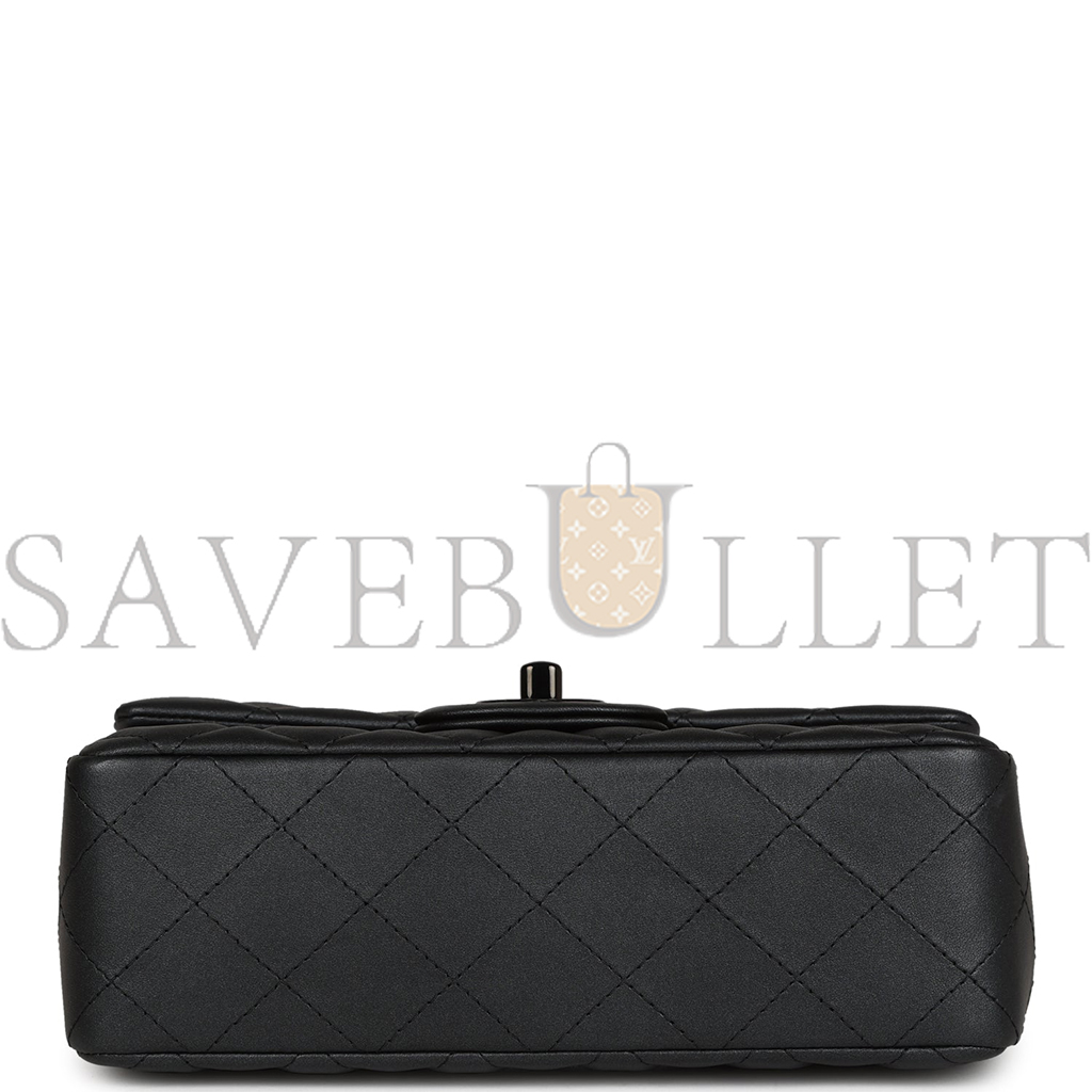 Ch*el mini rectangular flap so black iridescent lambskin black hardware ap1116 (20*13*6cm)