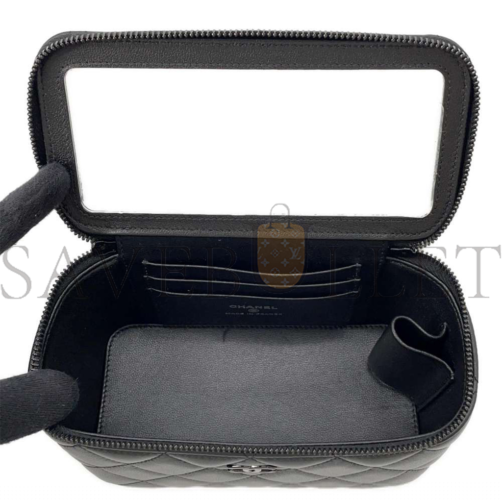 Ch*el matelasse 2way vanity case black lambskin ap2199 (16*10*8cm)