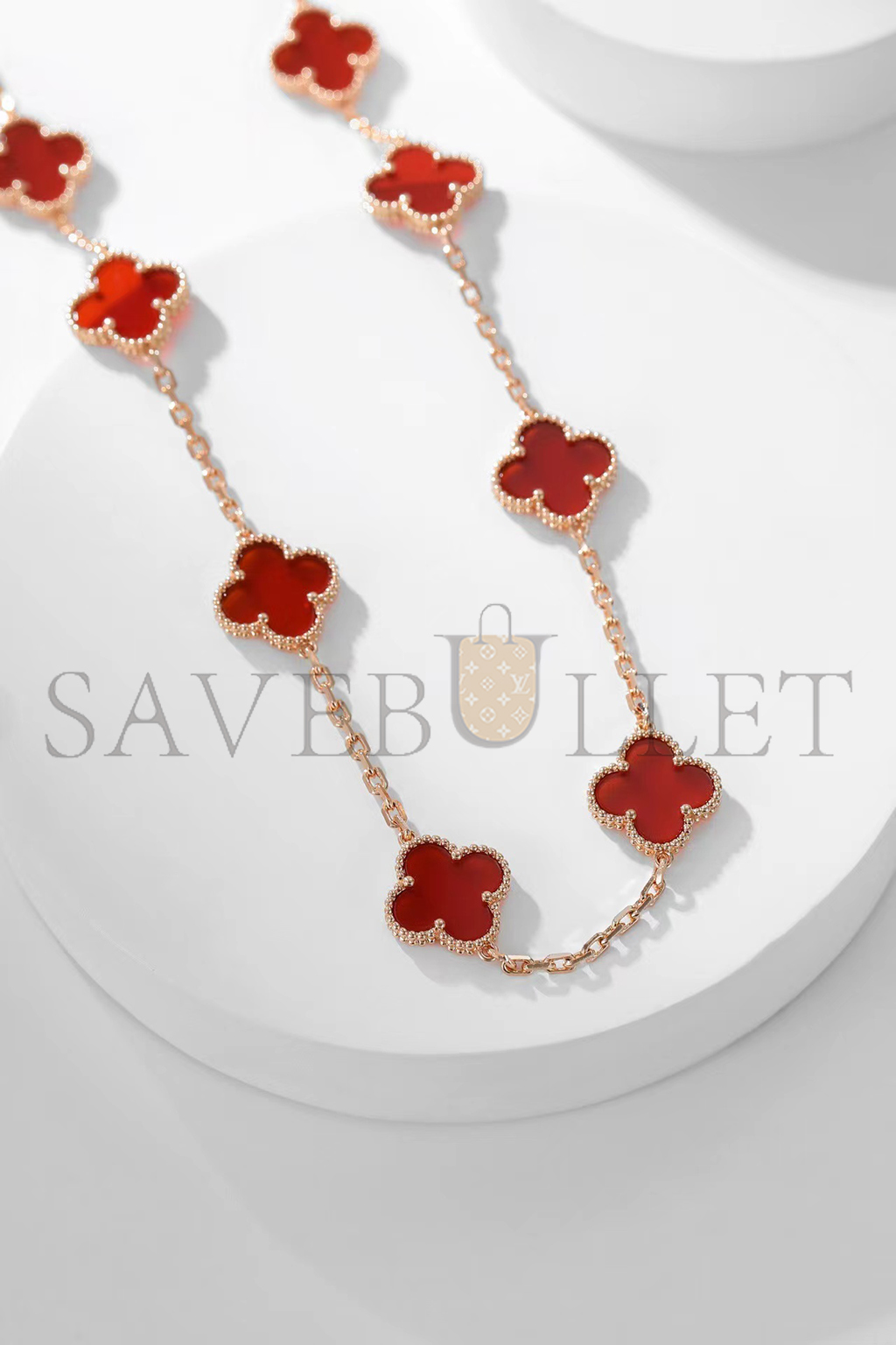 V*N CL*F arpels vintage alhambra necklace, 10 motifs - yellow gold, carnelian vcard40600