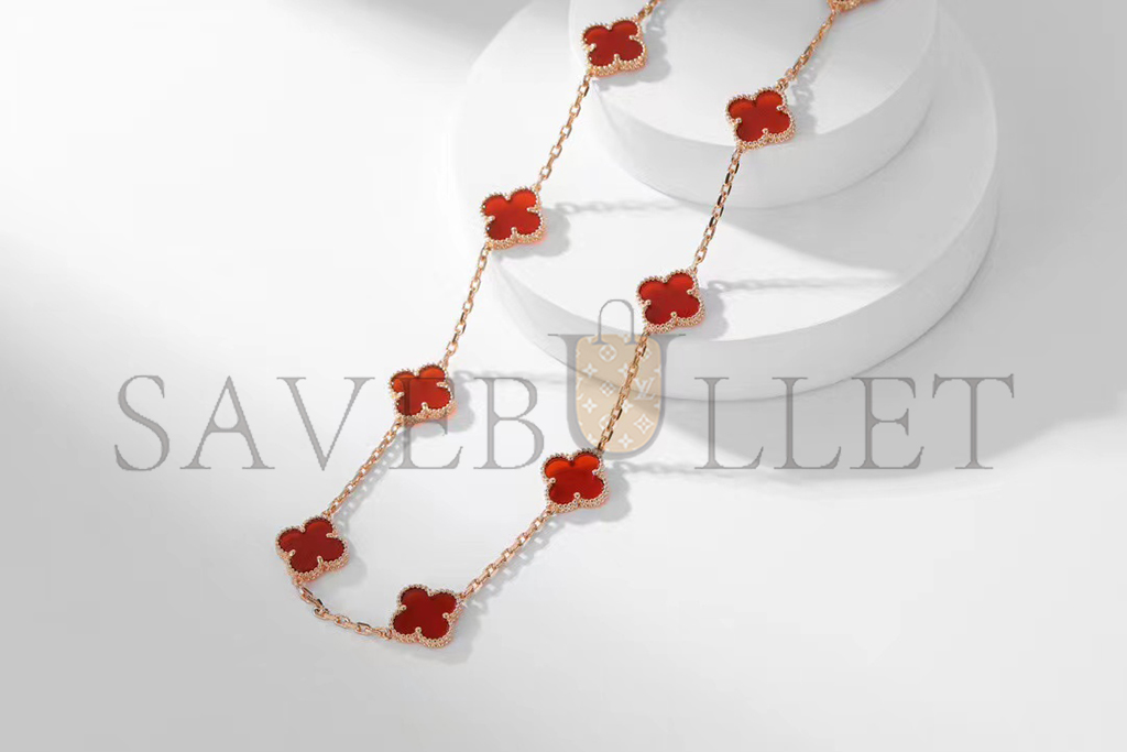 V*N CL*F arpels vintage alhambra necklace, 10 motifs - yellow gold, carnelian vcard40600
