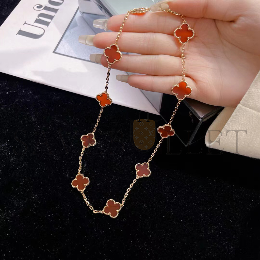 V*N CL*F arpels vintage alhambra necklace, 10 motifs - yellow gold, carnelian vcard40600