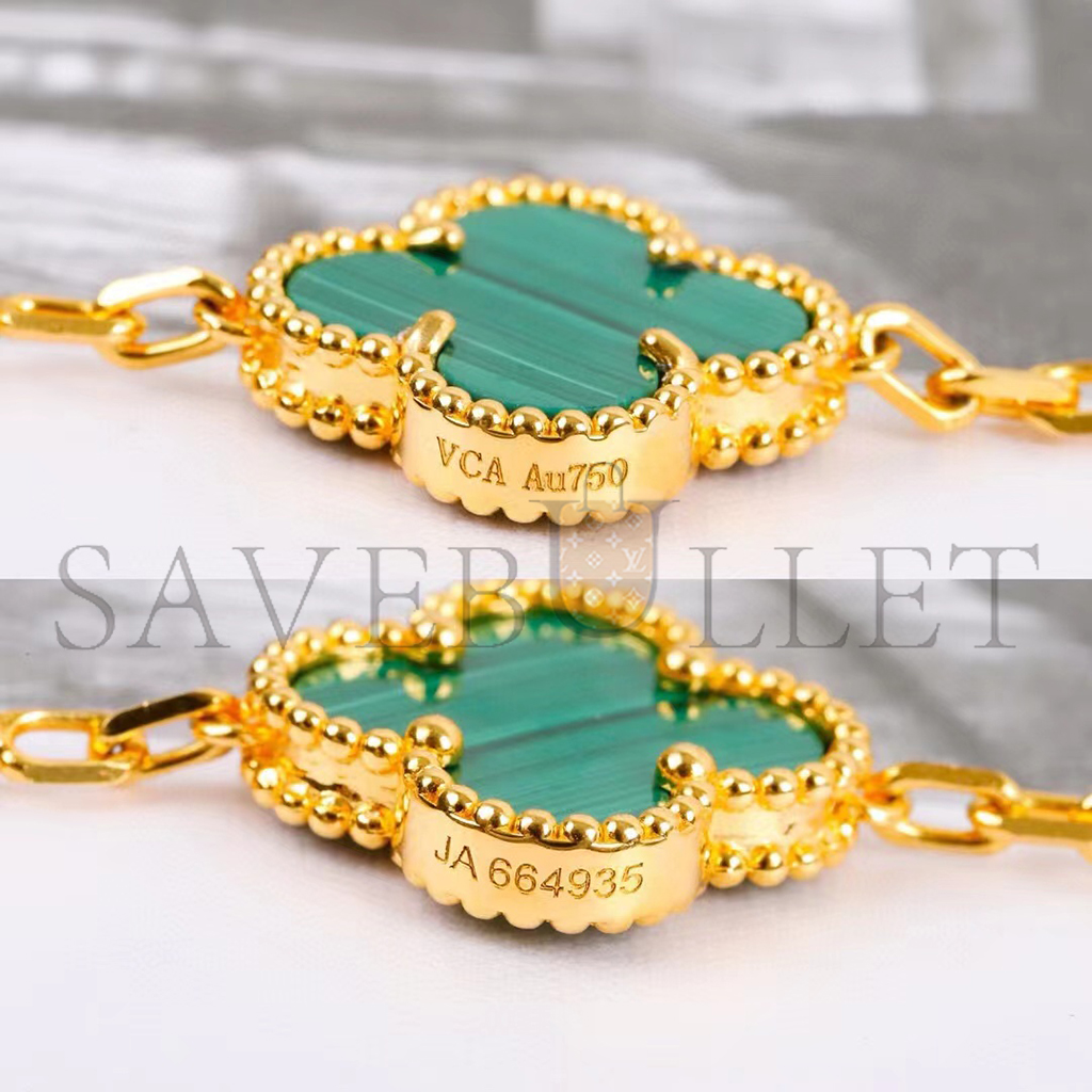 v*n cl*f arpels vintage alhambra necklace, 10 motifs - yellow gold, Di*m*nd, malachite vcaro9j400