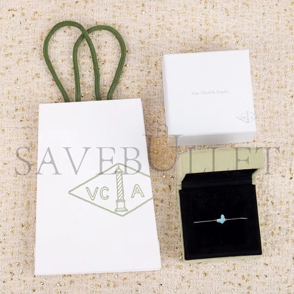 V*N CL*F arpels sweet alhambra butterfly bracelet - white gold, turquoise vcarf80400